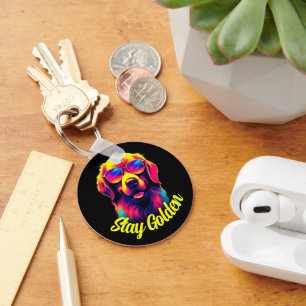 Neon Golden Retriever Key Ring