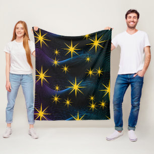 Neon Golden Stars Cosmic Wave Fleece Blanket