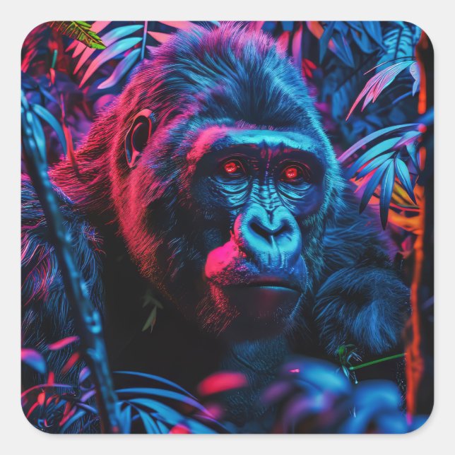 Neon Gorilla Square Sticker (Front)