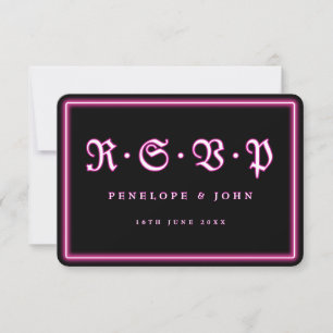 Neon Gothic Pink Black Typography Wedding RSVP Card
