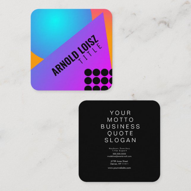 Neon Gradient Geometrical Shapes DJ Club Musician Square Business Card (Front/Back)