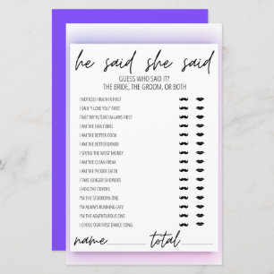 Neon Gradient He Said She Said Bridal Shower Game 