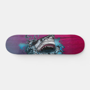 Neon Gradient Shark Wood Grain Art Skateboard