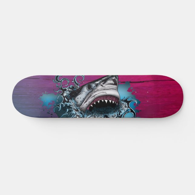 Neon Gradient Shark Wood Grain Art Skateboard (Horz)