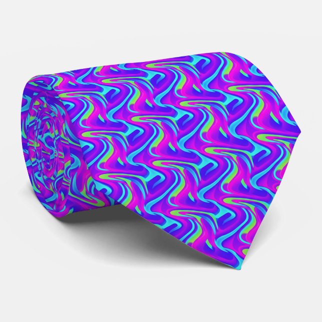 Neon Gradient Wave Pattern Tie (Rolled)