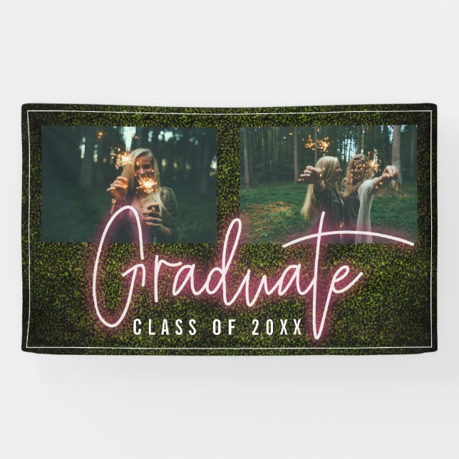 Neon Graduate Class of 2 Photo Graduation Party Banner (Horizontal)