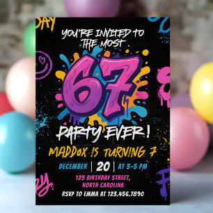 Neon Graffiti 6 7 Meme Trend Six Seven Birthday Invitation