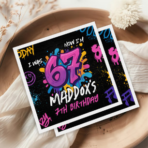 Neon Graffiti 6 7 Meme Trend Six Seven Birthday Napkin