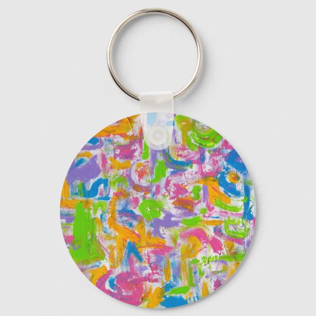 Neon Graffiti-Abstract Art Brushstrokes Key Ring (Front)