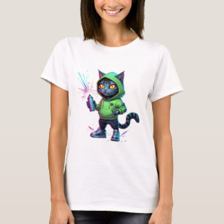 Neon Graffiti Cat – Futuristic Cyberpunk Street Ar T-Shirt