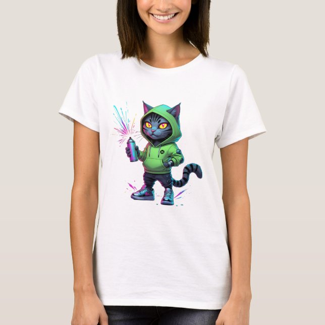 Neon Graffiti Cat – Futuristic Cyberpunk Street Ar T-Shirt (Front)