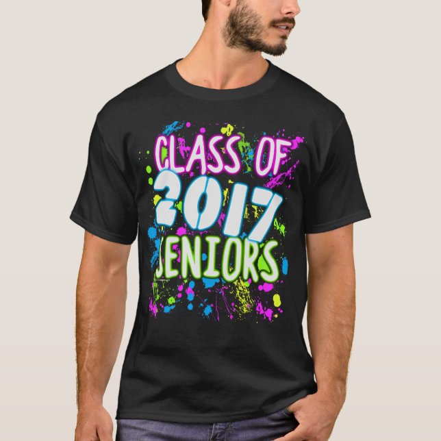 Neon Graffiti Class of 2017 Seniors Graduation T-Shirt (Front)