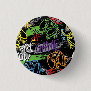 Neon Graffiti Gaming Pattern 3 Cm Round Badge
