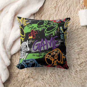 Neon Graffiti Gaming Pattern Cushion