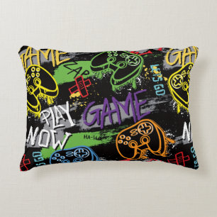 Neon Graffiti Gaming Pattern Decorative Cushion