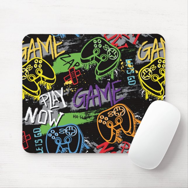 Neon Graffiti Gaming Pattern Mouse Mat (With Mouse)