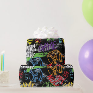 Neon Graffiti Gaming Pattern Wrapping Paper