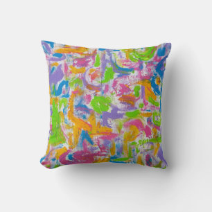 Neon Graffiti-Hand Painted Abstract Brushstrokes Cushion
