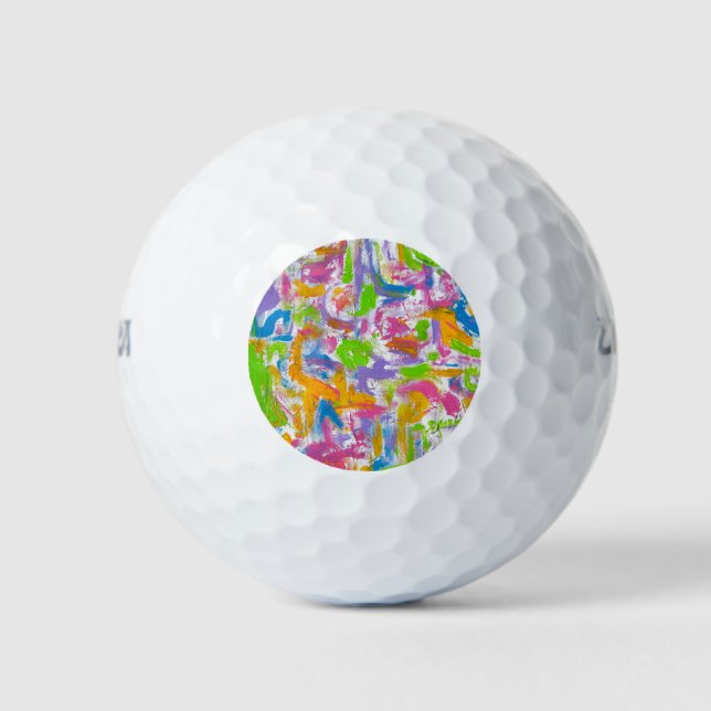 Neon Graffiti-Hand Painted Abstract Brushstrokes Golf Balls (Front)
