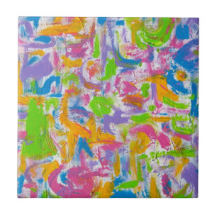 Neon Graffiti-Hand Painted Abstract Brushstrokes Tile