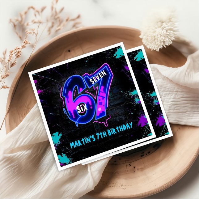 Neon Graffiti Six Seven Birthday Napkins (Creator Uploaded)
