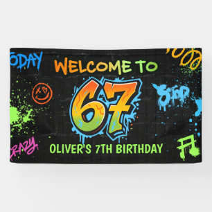 Neon Graffiti Six Seven Kids 7th Birthday Party Banner
