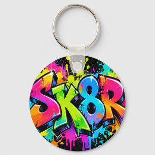 Neon Graffiti SK8R Keychain Colourful Urban Skate