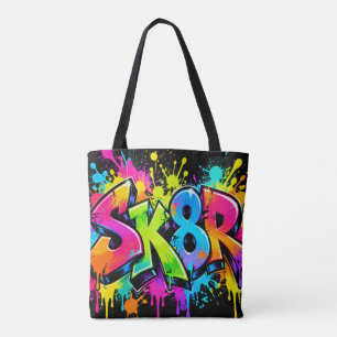 Neon Graffiti SK8R Tote Bag Colourful Urban Skater