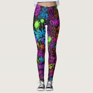 Neon Graffiti Street Art Collage Pattern Leggings