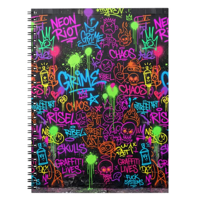 Neon Graffiti Street Art Collage Pattern Notebook (Front)