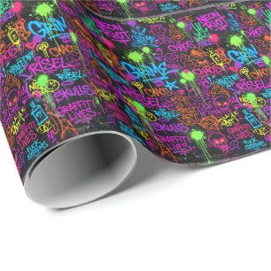 Neon Graffiti Street Art Collage Pattern Wrapping Paper