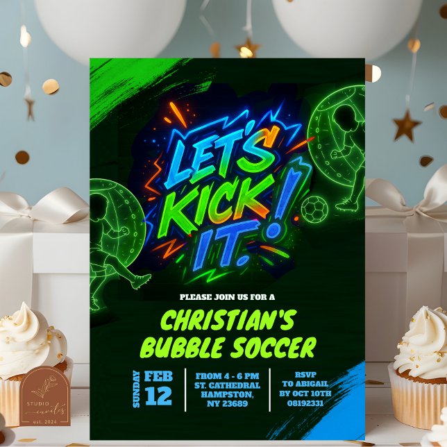 Neon Graffiti Teenager Bubble Soccer Invitation (Creator Uploaded)