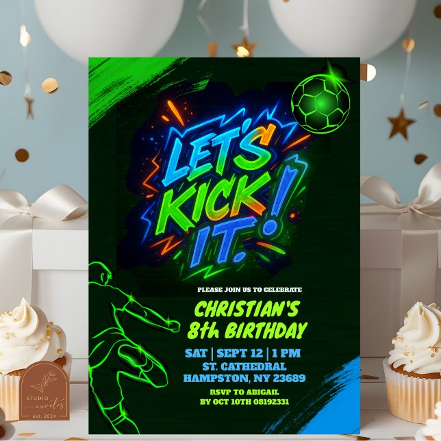 Neon Graffiti Teenager Soccer Ball Invitation (Creator Uploaded)