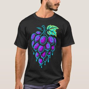 Neon Grapes Drip Art Aesthetic Fruit Graphic T-Shirt