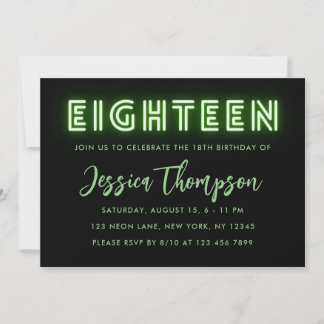 Neon Green 18th Birthday Invitation