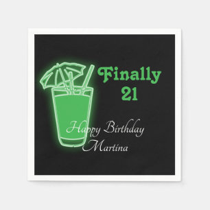 Neon Green 21st Birthday Napkin