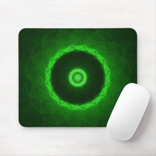 Neon Green Abstract Circular Pattern Mouse Mat (With Mouse)