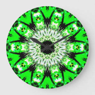Neon Green Abstract Thistle Pattern Clock by KLM
