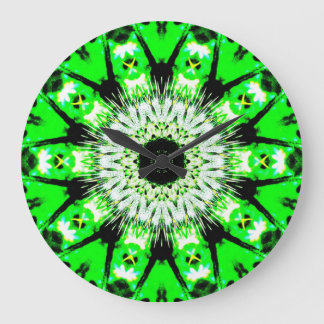 Neon Green Abstract Thistle Pattern Clock by KLM