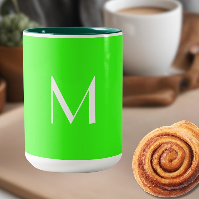  neon  green - add monogram   Two-Tone coffee mug (Creator Uploaded)