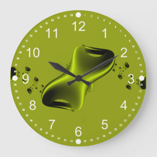 Neon Green and Black Fractal Large Clock