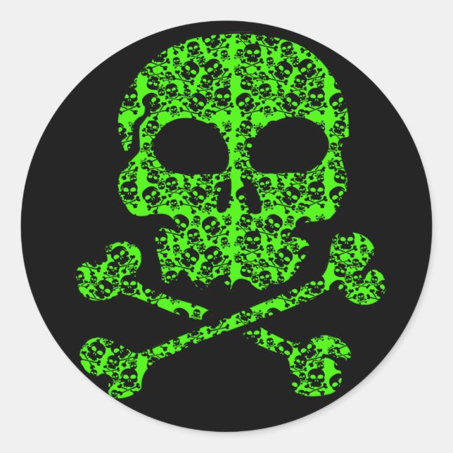 Neon Green and Black Skulls for Halloween Classic Round Sticker (Front)