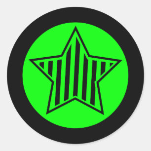 Neon Green and Black Star Round Sticker