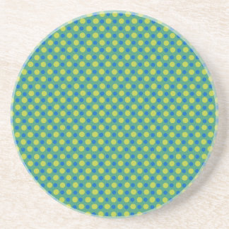 Neon Green and Blue Polka Dots on Green Coaster