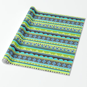 Neon Green and blue tribal pattern Wrapping Paper