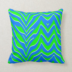 Neon Green and Blue Zebra Stripes Cushion