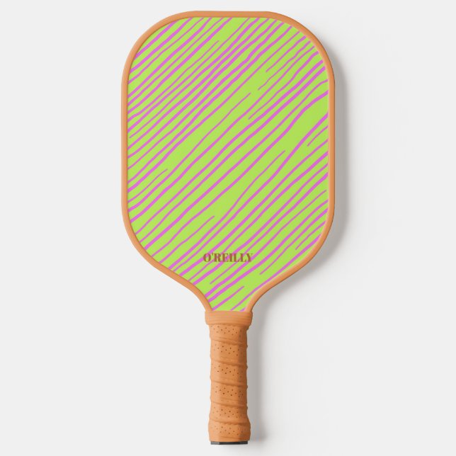 Neon Green and Brown Modern Monogram  Pickleball Paddle (Front)