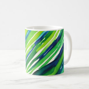 Neon Green and Dark Blue Stripes Art Coffee Mug
