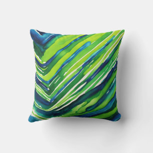 Neon Green and Dark Blue Stripes Art Cushion