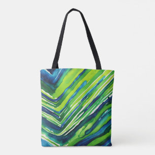 Neon Green and Dark Blue Stripes Art Tote Bag